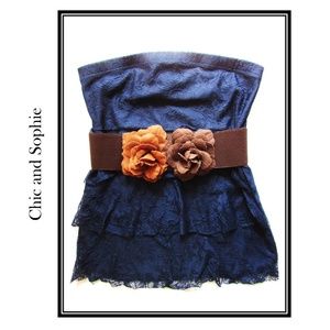 Dark Navy Blue Sleeveless Lace Layered Blouse Top